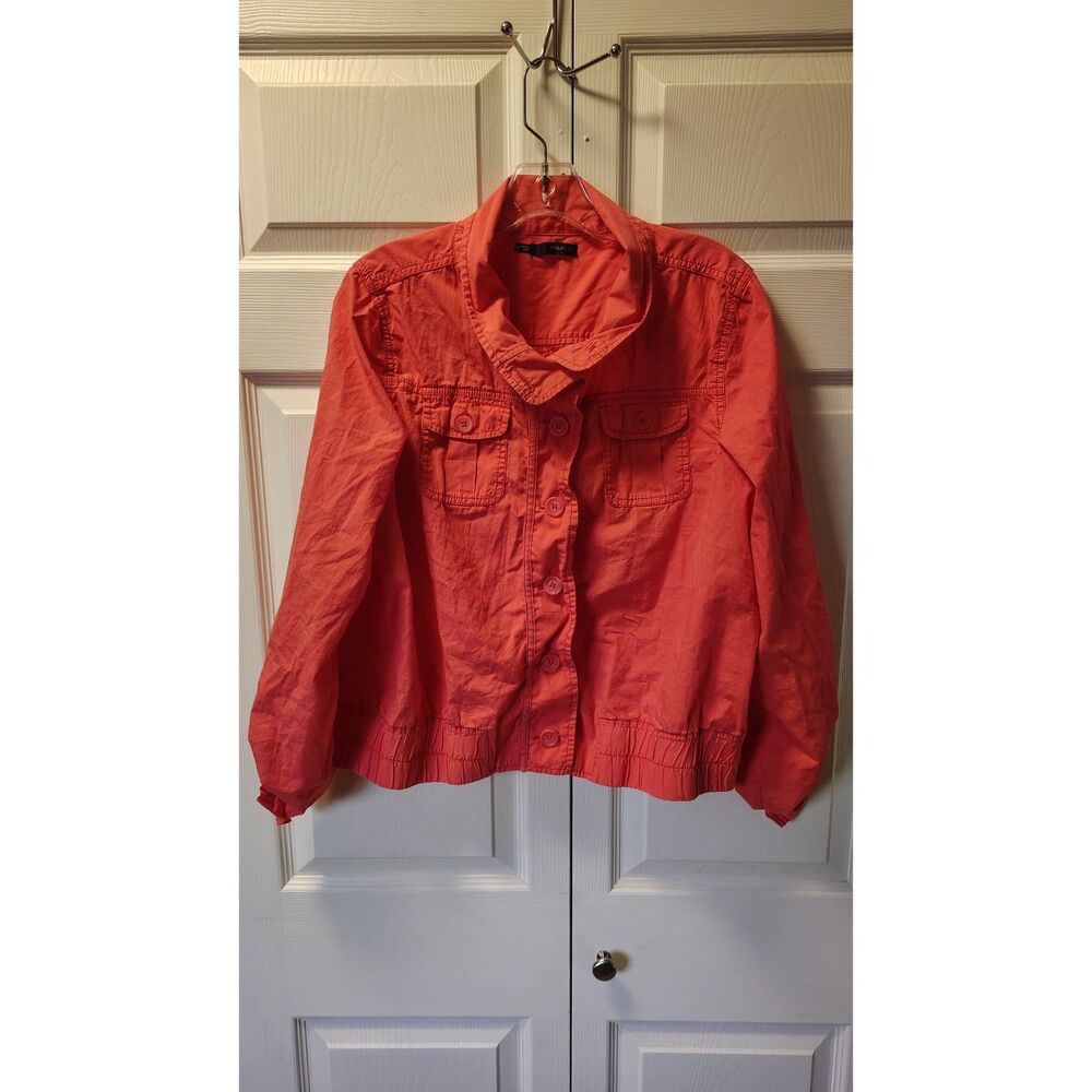 Maurices Coral Pink Button Up Jacket Women's XL Lightweight Utility Bomber Coat
